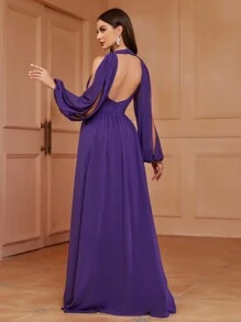 SHEIN Belle 女士分裂灯笼袖开背伴娘礼服