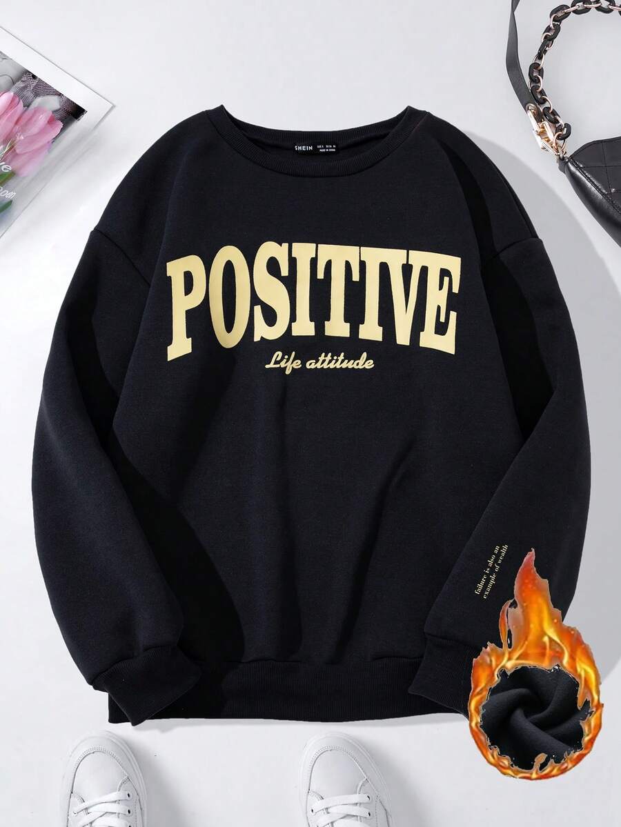 SHEIN Unity Women's Black Printed Thermal Sweatshirt - Dark Grey - View 1