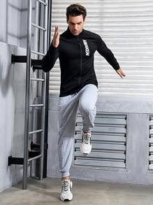 Manfinity Sport Corelite 男式字母印花运动夹克 运动上衣 运动夹克 - 黑色 - 查看 8