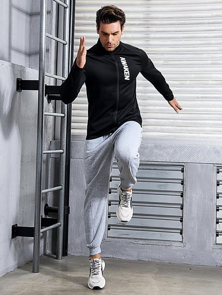 Men's Letter Print Sports Jacket Workout Tops Sports Jacket