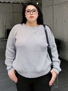 Dazy Petite Plus 纯色插肩袖毛衣，秋装 - 卡其色 - 查看 6