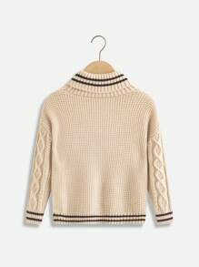 Young Boys' Cable Knit Turtleneck Sweater - Khaki - View 2
