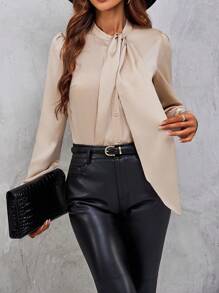 SHEIN Clasi Camisa Femenina Con Botones Y Anudado En La Parte Delantera - Albaricoque - Ver 5