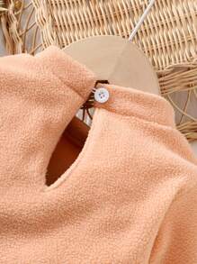 Baby Bow Front Mock Neck Keyhole Back Dress - Coral Pink - View 6