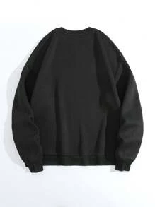 INAWLY Plus Size Women's Letter Printed Fleece Sweatshirt - Black - View 2