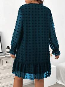 大碼荷葉邊連衣裙 - 淺藍色 - 查看 2