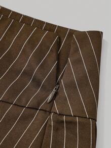 SHEIN MOD Striped Print Stereo Flower Front Vest Jacket & Skirt - Brown - View 4
