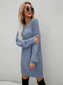 SHEIN Unity Women'S Drop Shoulder Sweater Dress Fall Cloth For Women - Blue - View 4