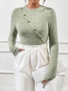 SHEIN Essnce 紐扣細節雜色針織T恤 - 彩色 - 查看 6