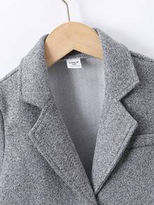 SHEIN 年輕男孩運動風雙飾口袋立領厚呢中長款外套,不含t卹,適合秋冬季節