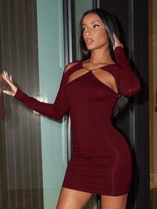 SHEIN BAE 露背無袖緊身連體裙 - 酒紅色 - 查看 4