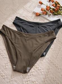 Women's Casual Plain Slight Stretch Ribbed Bikini Briefs 5 Pack Multicolored Underwear - Multicolor - View 3