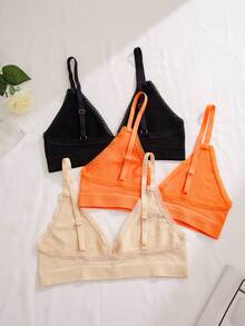 3pcs Lace Trim Bralette - Multicolor - View 2