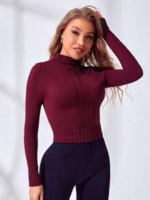 Yoga Basic Camiseta Deportiva Sólida Con Cuello Alto En Colores Lisos - Burdeos - Ver 1