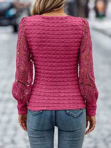 SHEIN Essnce 氣球袖女士上衣 - 玫紅色 - 查看 2