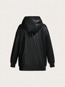 SHEIN EZwear 加大码字母拼接落肩卫衣 - 黑色 - 查看 2