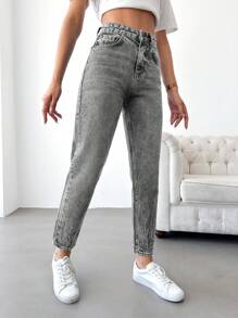 EURMUSE Women's Tapered Jeans With Slanted Pockets - Grey - View 5