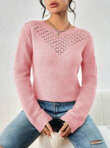 SHEIN Essnce 網眼針織毛衣套頭 - 粉色 - 查看 6