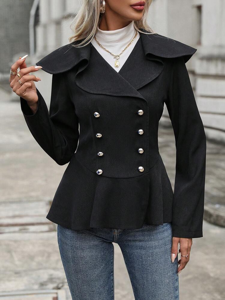 Double Breasted Ruffle Hem Coat Fall Cloth For Women