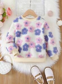 SHEIN Cô gái Đáng yêu Tay áo dài Hoa Textured Áo - Màu Hồng baby - Xem 1