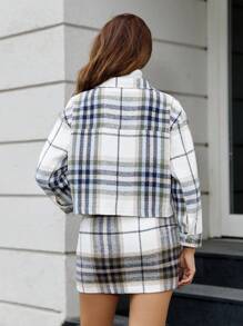 EURMUSE Women's Plaid Print Jacket And Skirt Two-piece Set - Multicolor - View 2