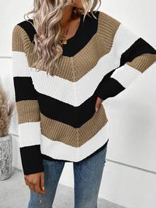SHEIN LUNE 女款拼色套頭毛衣 - 彩色 - 查看 4