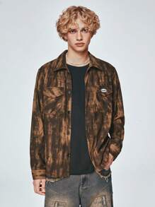 ROMWE MEN Street Life Men's Washed Vintage Workwear Jacket With Pockets, Single-Breasted - Multicolor - View 1
