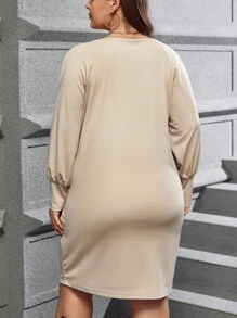 SHEIN LUNE 大尺碼寬鬆純色連衣裙，瑞格蘭袖設計 - 淺灰色 - 查看 2