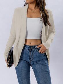 AAmilife 纯色休闲设计开衫 - 杏色 - 查看 6