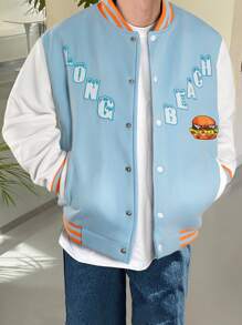Claim Dot Men's Loose Fit Letter Graphic Color Block Baseball Jacket - Baby Blue - View 1