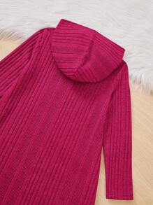 SHEIN 女童寬鬆休閒卡通表情圖案罩衫帽連帽連衣裙 - 玫紅色 - 查看 7