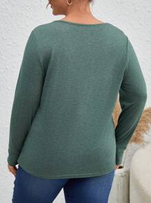 SHEIN Frenchy 大碼女性V領T恤 - 綠色 - 查看 2