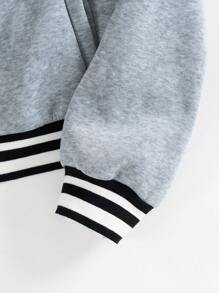 SHEIN EZwear 條紋飾邊落肩袖飛行員夾克 - 淺灰色 - 查看 5