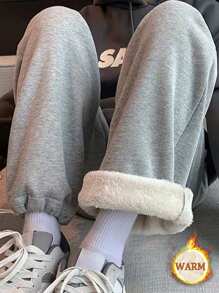 Manfinity Hypemode 男裝寬鬆實色保暖褲 - 灰色 - 查看 1