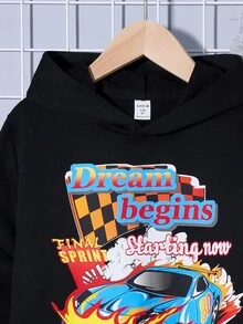 SHEIN Tween Boy Car & Letter Graphic Hoodie & Sweatpants - Black - View 5