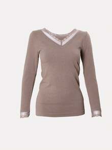 Teen Girl Lace Trim Tee - Khaki - View 1