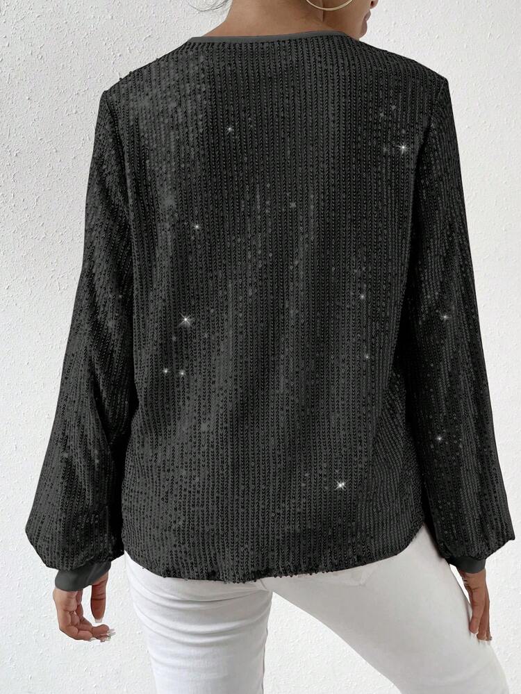 Lantern Sleeve Sequin Blouse Fall Cloth For Women