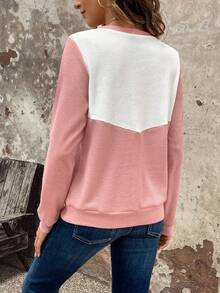 SHEIN LUNE Cổ chữ V Hai tông màu Áo nỉ - Nhiều màu - Xem 2