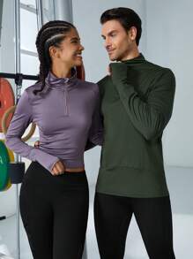 Men Quarter Zip Sports Jacket - Cadet Blue - View 1