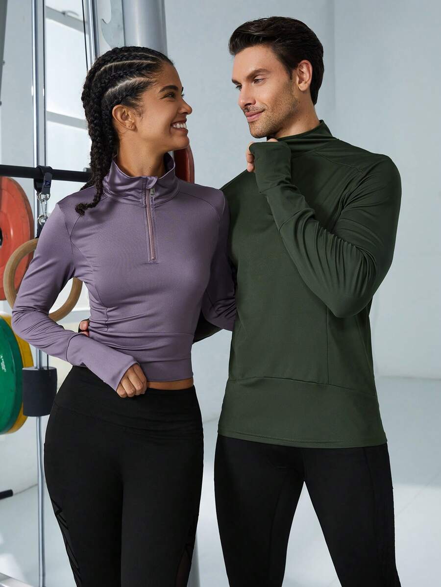 Men Quarter Zip Sports Jacket - Cadet Blue - View 1