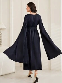 Al Najma 女士純色長袍 - 藏蓝色 - 查看 2