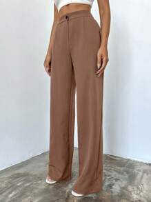 EURMUSE High Waist Suit Pants With Slanted Pockets - Mocha Brown - View 3