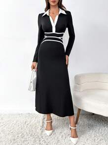 SHEIN Privé Vestido ribete en contraste de cuello polo