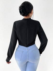 Zolique cổ áo xếp nếp Chất rắn Áo sơ mi - Màu vàng - Xem 2