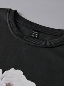 SHEIN LUNE 印花加絨內裏運動衫 - 黑色 - 查看 4