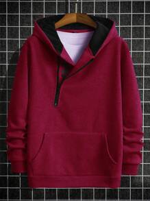 Manfinity Homme Men's Half Zip Hooded Sweatshirt - Hot Pink - View 5