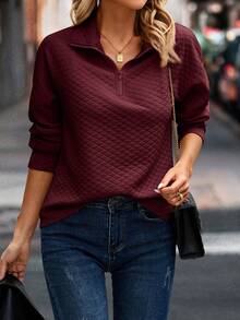 SHEIN LUNE Sudadera unicolor con cremallera media - Burdeos - Ver 6