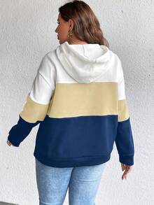SHEIN LUNE 大码撞色落肩抽绳卫衣 - 彩色 - 查看 2