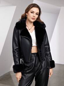 ZIAI Chaquetas Con Cuello De Piel Sintética - Negro - Ver 5