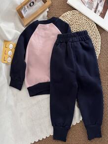 Sweat-shirt À Manches Raglan Avec Graphique De Lettre Et Sweatpants Pour Jeune Fille